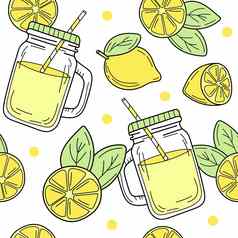 无缝的模式卡通柠檬玻璃Jar柠檬水