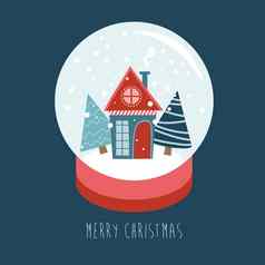 快乐圣诞节雪全球小房子枞树形雪