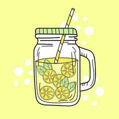 黄色的柠檬柠檬水玻璃Jar新鲜的夏天喝