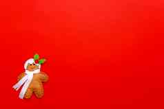 姜饼男人。红色的背景假期概念圣诞节背景