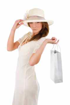 成功的女人白色服饰业购物