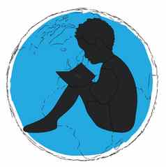 学习轮廓男孩阅读书全球