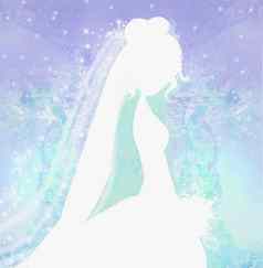 优雅的新娘大白色衣服轮廓插图