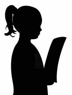 女孩阅读报纸轮廓向量