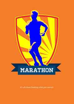 马拉松跑步者开始运行复古的海报