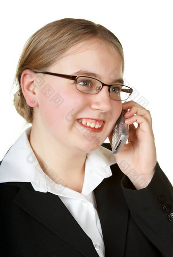 年轻的业务女人会说话的<strong>电话</strong>