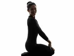 女人柔术演员锻炼体操瑜伽轮廓