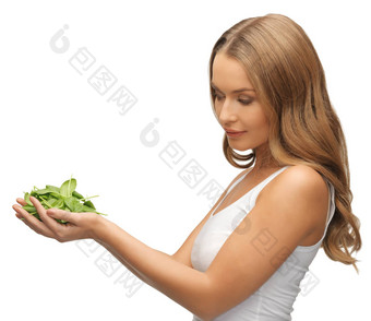 女人菠菜叶子手掌