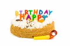 色彩斑斓的birthdaycake奶油快乐生日蜡烛