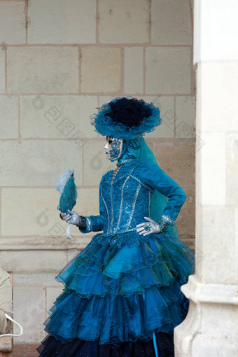 蓝色的夫人快乐的服装威尼斯面具