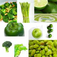 绿色健康的食物拼贴画集合