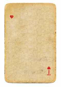 古董玩卡王牌心纸背景孤立的