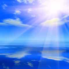 海蓝宝石天空闪亮的太阳水晶水