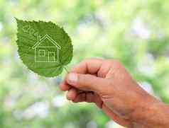 生态房子概念手持有生态房子图标自然
