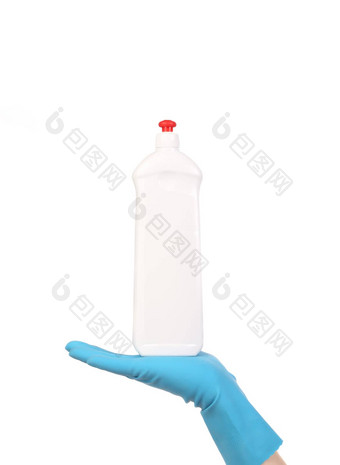 手手套持有白色塑料瓶