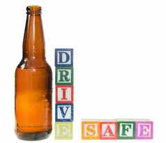 信块拼写开车安全啤酒瓶