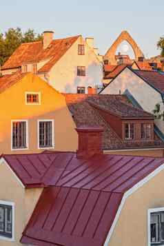 屋顶中世纪的小镇维斯比