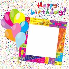 快乐生日色彩斑斓的卡五彩纸屑气球