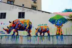 犀牛涂鸦艺术犀牛绘画