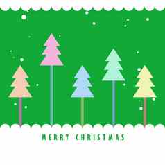 色彩斑斓的圣诞节树雪绿色背景