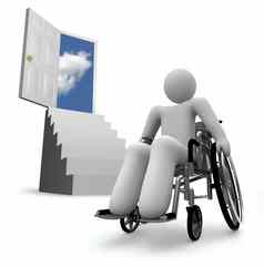 轮椅人面对障碍楼梯