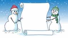快乐克里斯塔姆斯空白滚动卡羊皮纸举行雪人