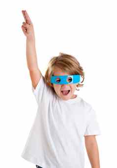 孩子们孩子未来主义的有趣的蓝色的眼镜快乐