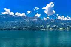 清晰的透明的Azure湖thun图纳湖伯尔尼瑞士