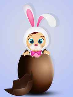 孩子兔子服装复活节巧克力蛋