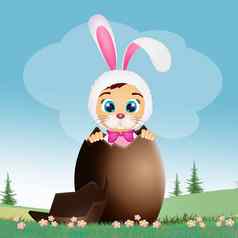 孩子兔子服装复活节巧克力蛋
