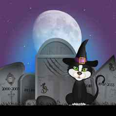 黑色的猫墓地万圣节