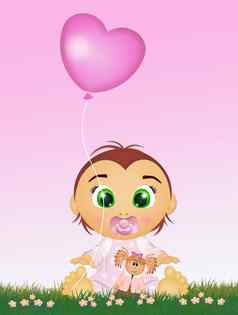 婴儿女粉红色的气球