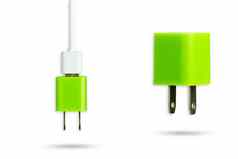 绿色权力适配器充电器白色Usb电缆隔离白色