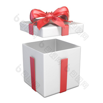 打开白色礼物盒子红色的丝带弓