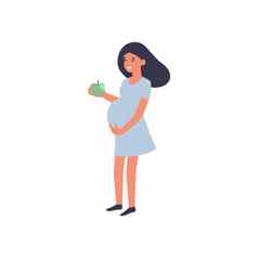 健康的食物怀孕概念怀孕了女人站苹果营养饮食怀孕平插图