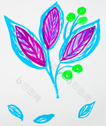可爱的手绘水彩花阀杆叶子浆果蓝色的紫色的春天花植物花园植物