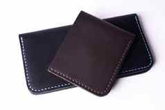 手工制作的皮革黑色的钱包棕色（的）钱包孤立的白色
