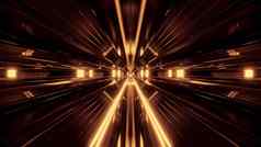 黑色的未来主义的科幻隧道金发光的灯背景插图