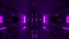 未来主义的紫色的外星人风格空间船隧道走廊呈现壁纸背景