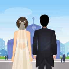 新娘新郎结婚了教堂