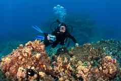 潜水潜水员采取图片夏威夷礁