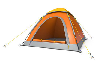 橙色黄色的野营帐篷一边视图