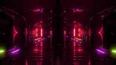 未来主义的科幻幻想外星人机库隧道走廊插图玻璃底不错的反射壁纸背景