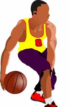 篮球球员彩色的向量插图设计师
