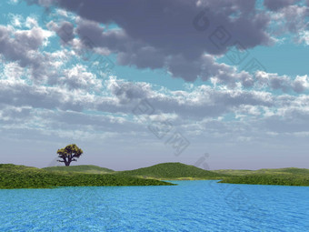 成本<strong>核算</strong>树场背景蓝色的水多云的天空