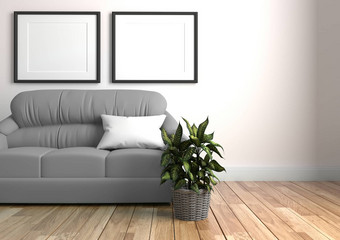 现代生活房间室内沙发绿色植物沙发