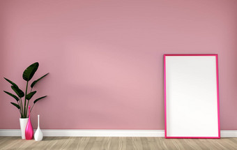 空房间粉红色的框架硬木地板上粉红色的墙