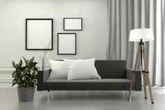 生活房间室内框架灯沙发枕头植物木制