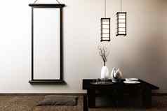 日本生活房间灯框架黑色的低表格房间