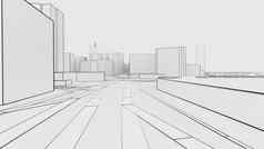 草图白色城市建筑道路